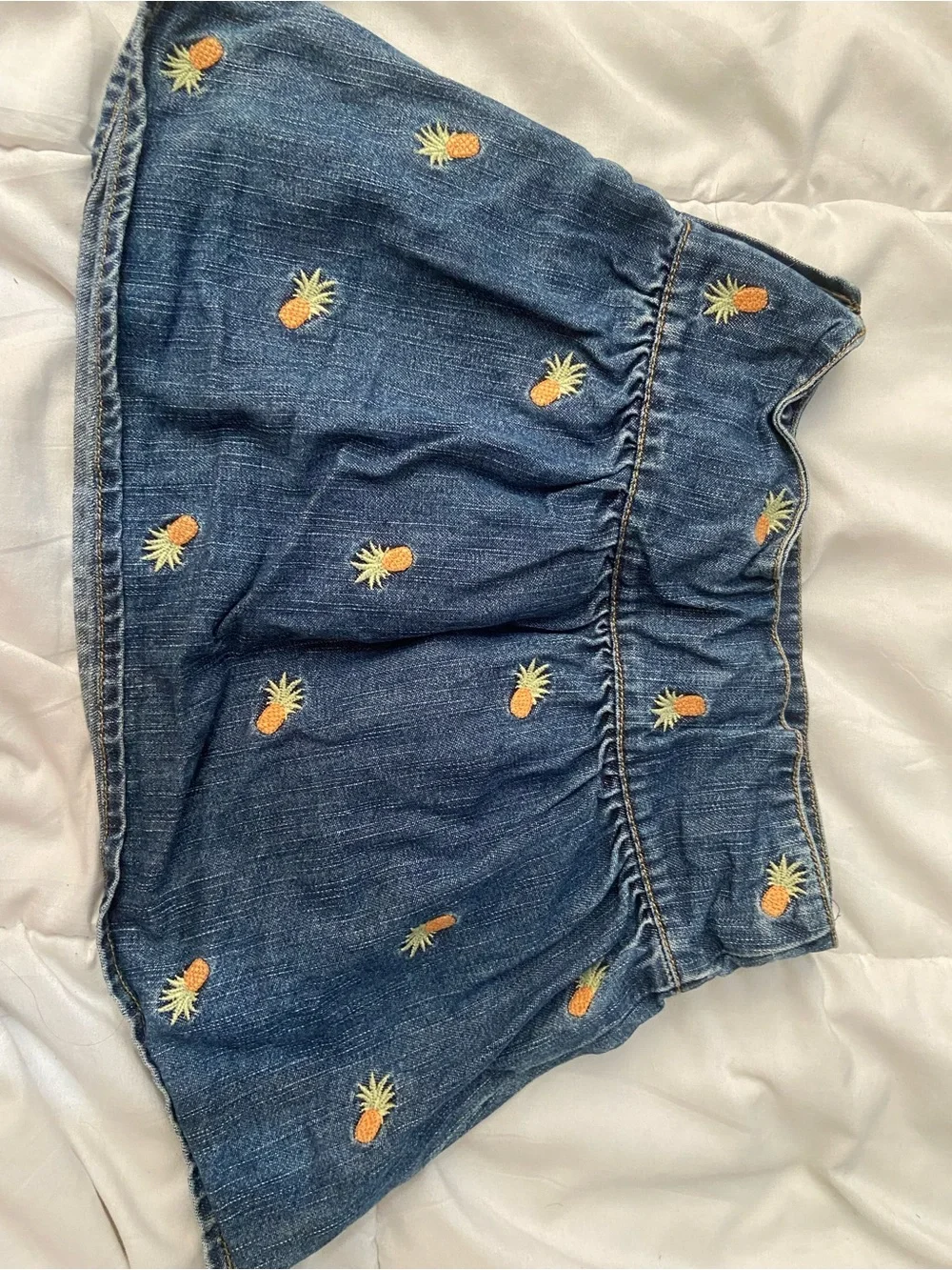 Gymboree Blue Denim Skirt with Pineapple Embroidery